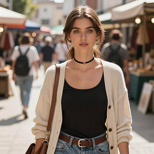 Young Woman in Stylish Street Market