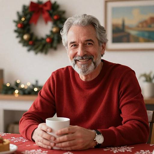 Smiling Middle-Aged Man with Mug at Christmas