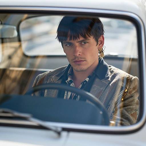 Confident Man in Vintage Car