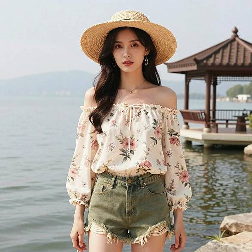 Bohemian Chic Woman by the Lake