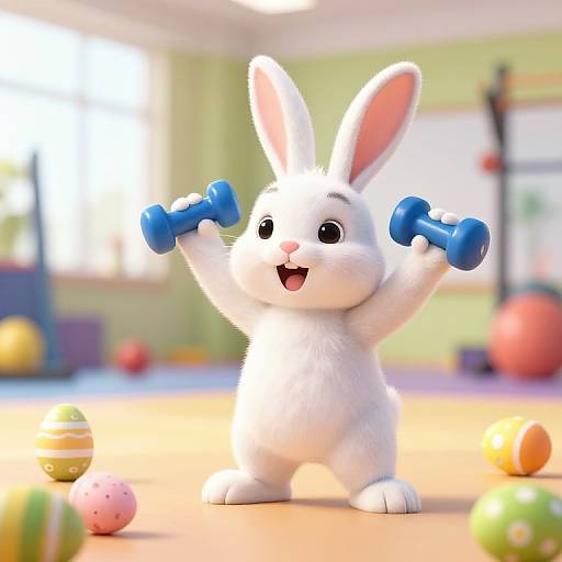 Energetic Bunny Lifting Dumbbells