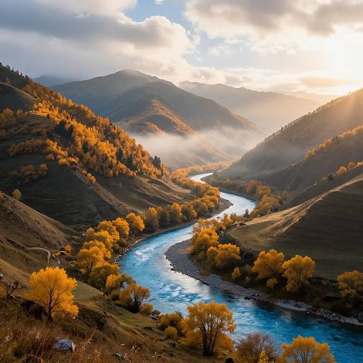 Peaceful Mountain Valley in Autumn