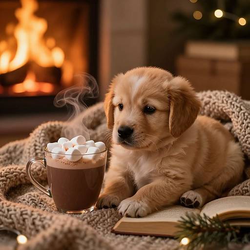 Cozy Macro Puppy with Hot Cocoa