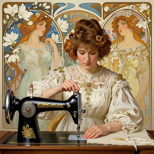 Ornate Sewing Machine with Magnolias