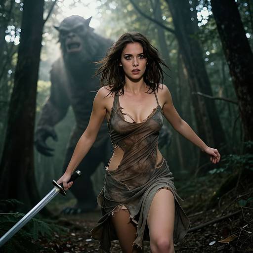 Hyper Realistic Woman Fleeing Monster