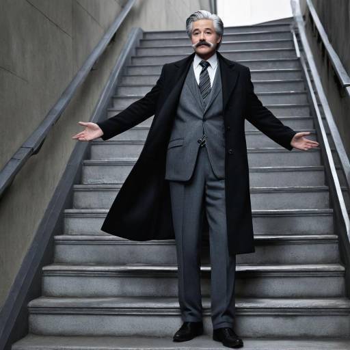 Mature Man in Suit Standing on Staircase