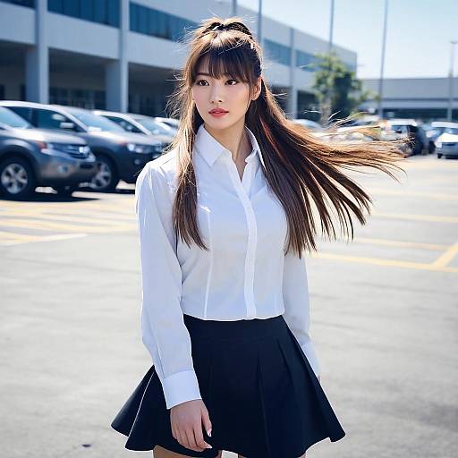 Brunette Girl in Modern Parking Lot
