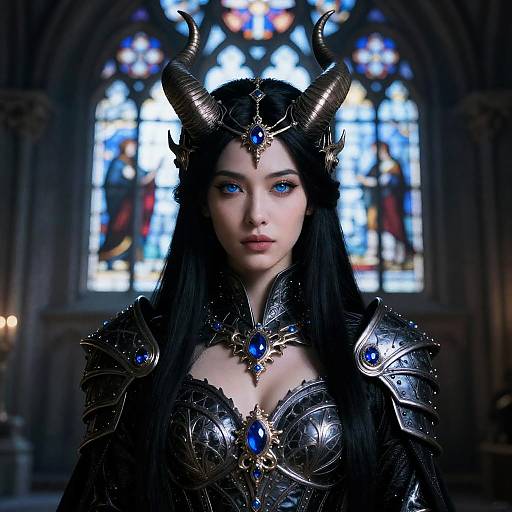 Regal Fantasy Woman with Horned Headpiece