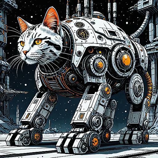 Futuristic Robotic Cat Droid in Space