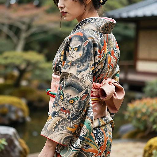 Yakuza Tattooed Women in Japanese Garden