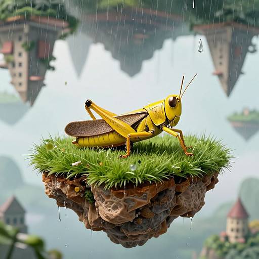 Golden Grasshopper on Floating Island