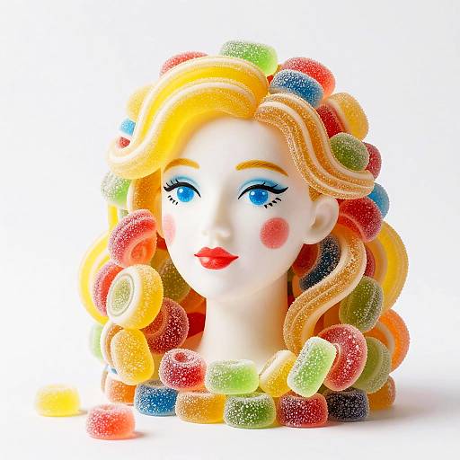 Whimsical Candy Mosaic Portrait Bust