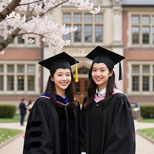 Cherry Blossom Graduation Portrait — Two Students