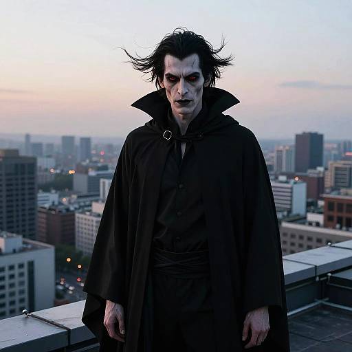 Urban Vampire at Dusk Rooftop