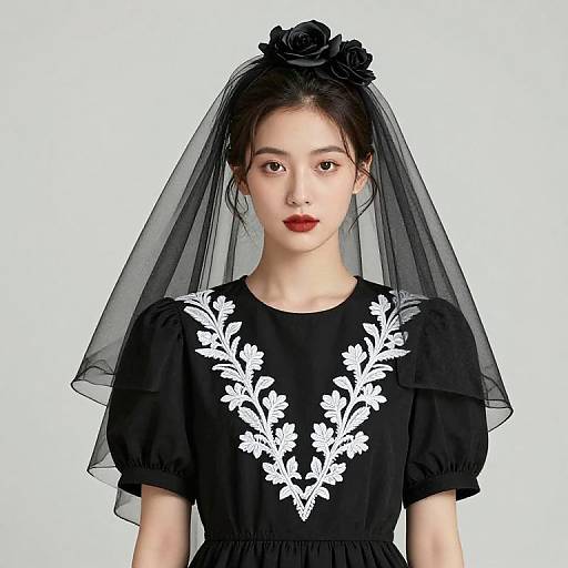 Elegant Woman in Embroidered Black Dress