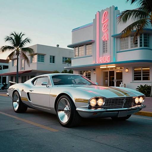 Futuristic Chrome 6-Wheel Retro Car