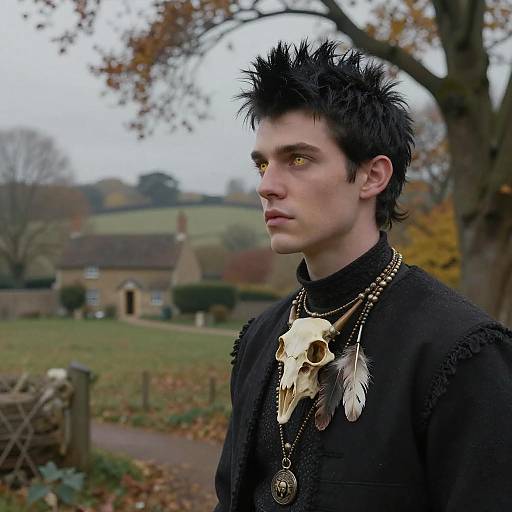 Autumn Landscape Portrait with English Cottage