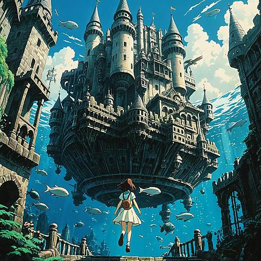 Underwater Castle with Girl Ascending