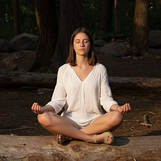Serene Woman Meditating in Forest