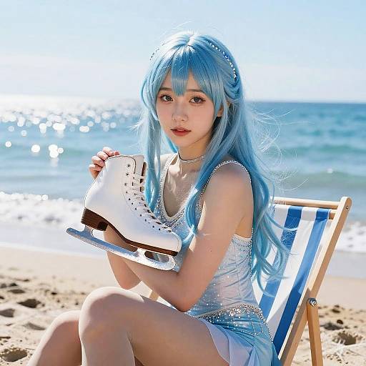 Pastel Blue-Haired Ice Skater Portrait