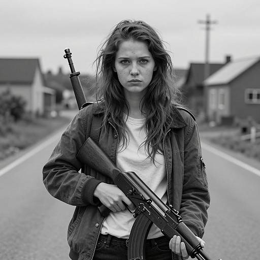 Moody Portrait of a Woman with AK-47