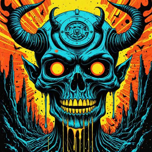 Biopunk Demonic Skull with Horns