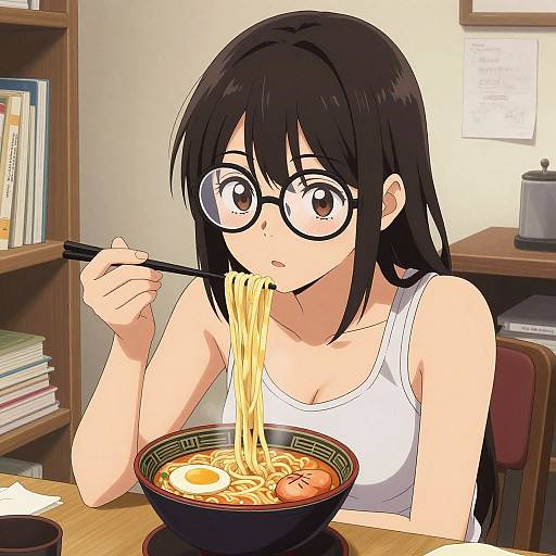 Japanese Woman Eating Ramen Digital Art