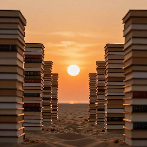 Majestic Book Tower at Sunset