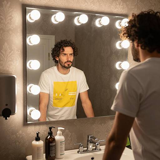 Serious Man in Bright Bathroom Setting