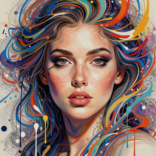 Abstract Goddess Portrait in Pollock Style