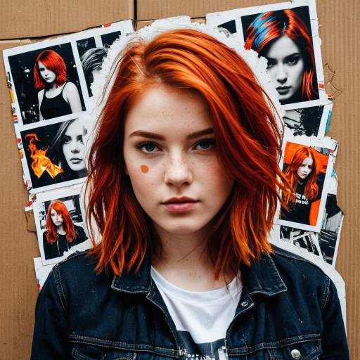 Fiery Redhead Teen Girl with Collage Background