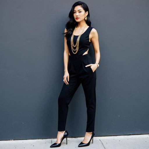 Chic Woman in Black Jumpsuit Outfit