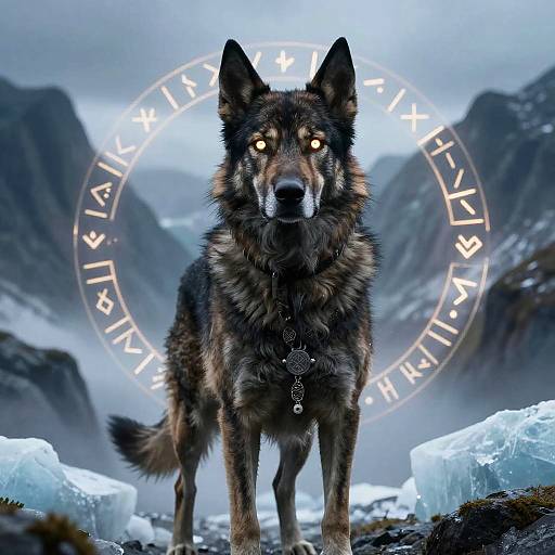 Mythical Norse Dog with Glowing Eyes