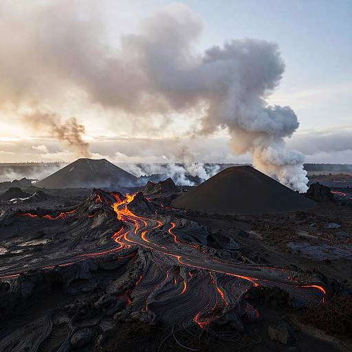 Lava Flow Fields with Cinder Cones and Smoke