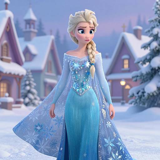 Elsa in Ice Dress in Snowy Village