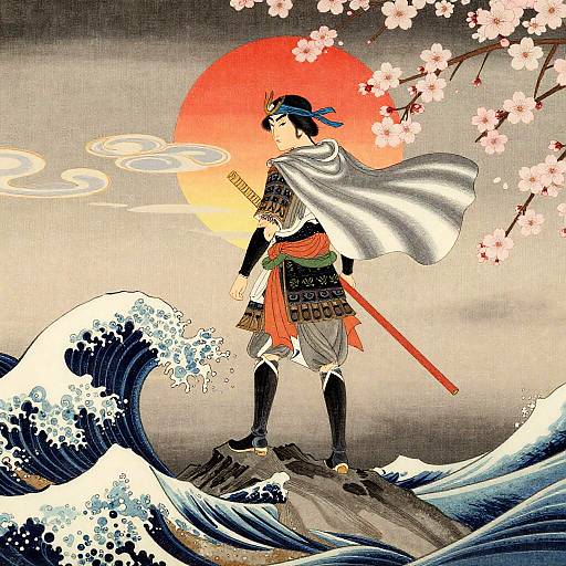 Samurai Crane on Misty Mountain Peak