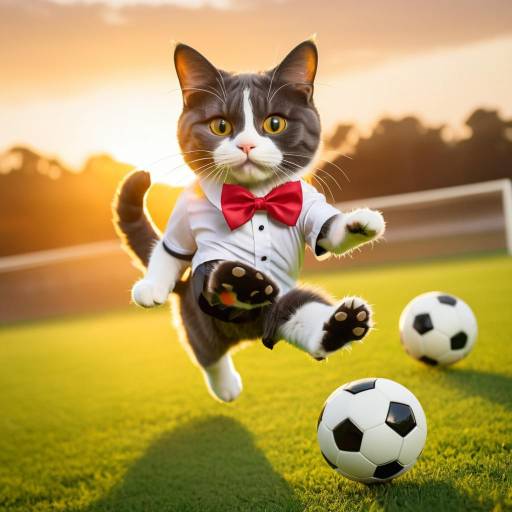 Playful Cat in Bow Tie Soccer Game