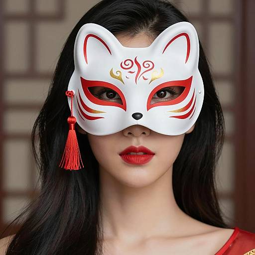 Elegant Asian Woman with Fox Mask
