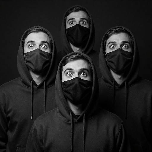Black-and-White Group Portrait with Face Masks