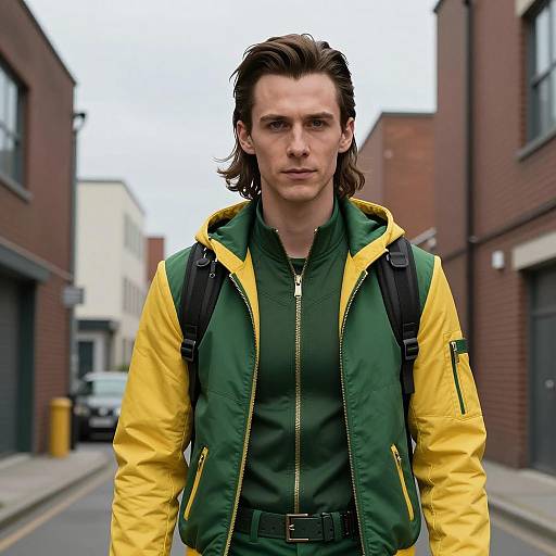 Young Man in Green and Yellow Hooded Jacket