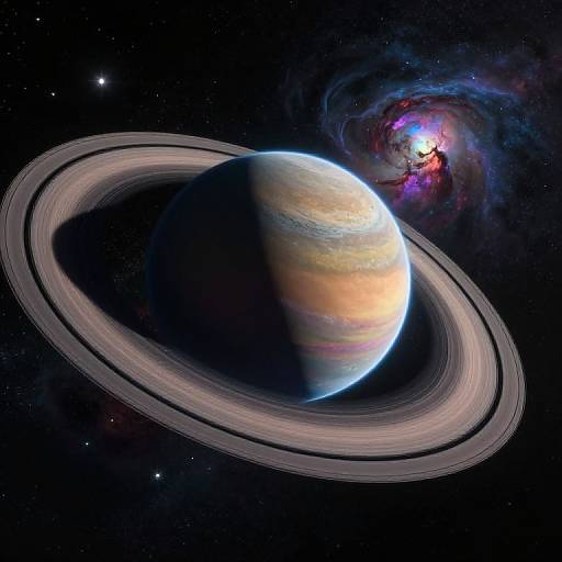 Distant Ringed Planet in Nebula