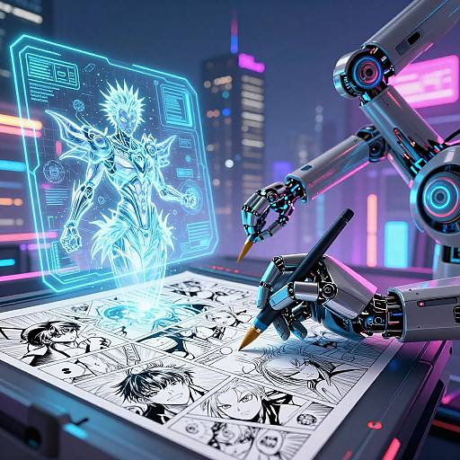Futuristic AI Manga Artist Concept
