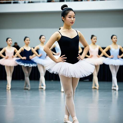 Young Ballerina in Black Leotard and White Tutu