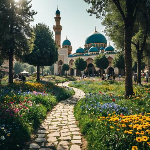 Pathway to Mosque through Flower Meadow