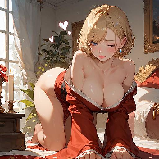 Seductive Blonde in Candlelit Living Room