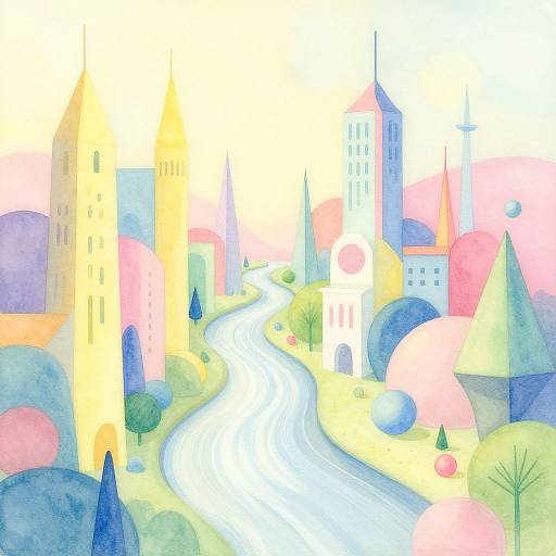 Whimsical Abstract Cityscape Watercolor