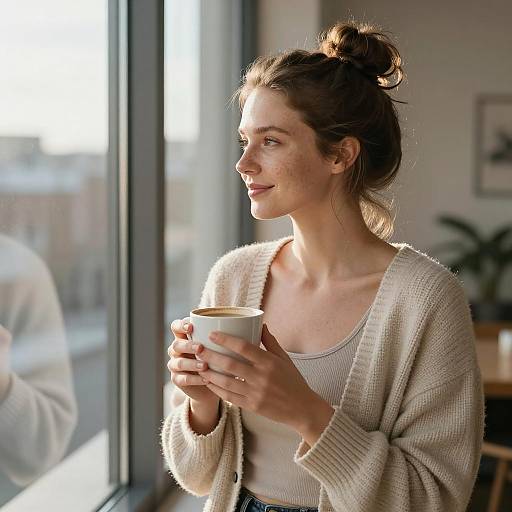 Serene Coffee Moment by Sunlit Window