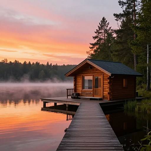 Cozy Lakeside Holzhaus Cabin at Dawn