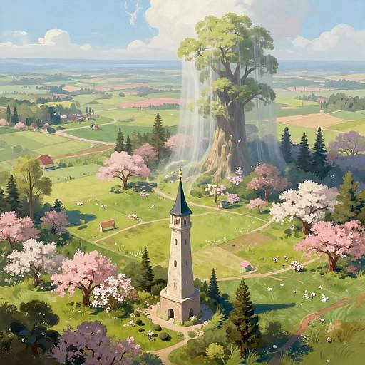 Surreal Countryside with Enigmatic Tower