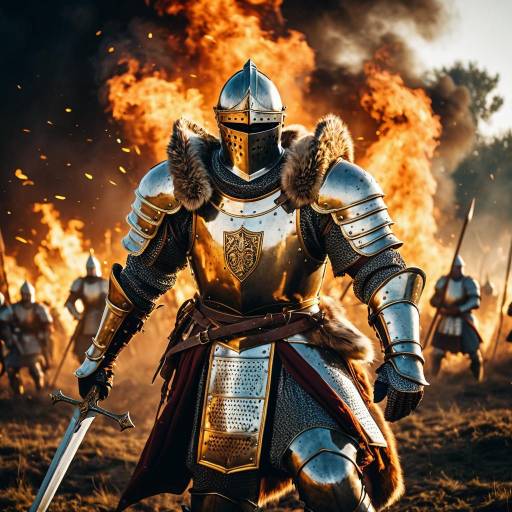 Noble Knight Charging Through Fiery Battlefield